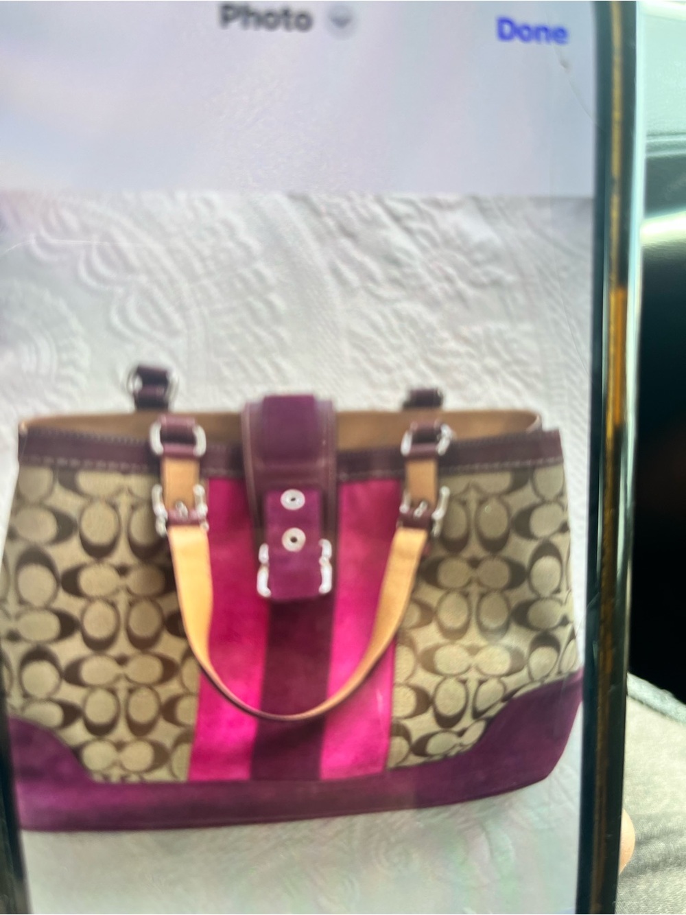 Coach Tote in Brown Signature Canvas with Pink Accent Stripes